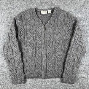 Vintage Preview Cardigan Sweater Womens XS Gray Cable Knit 100% Wool Zip Up 90s